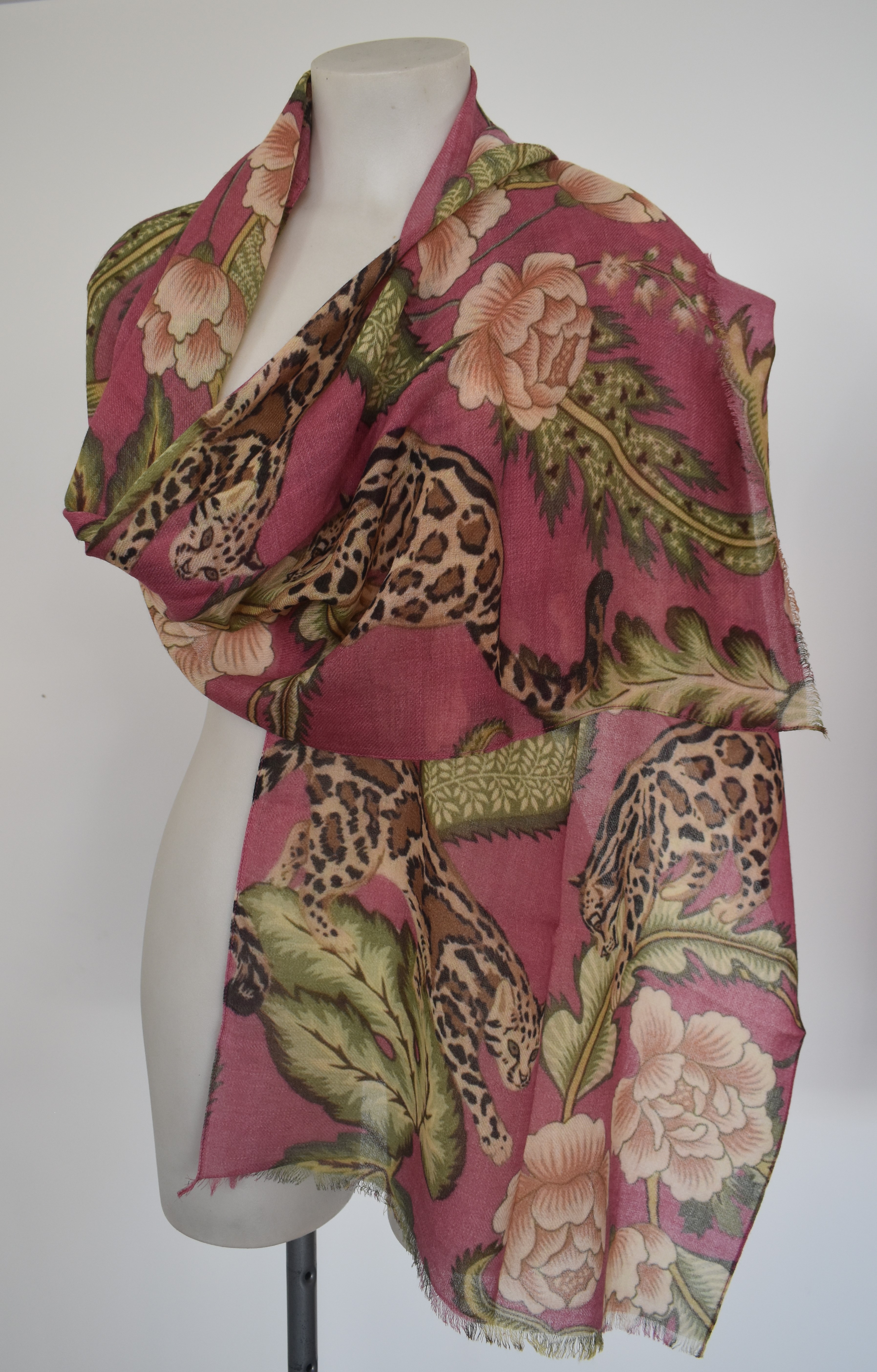 Printed Merino Wool Scarves Leopard Luxe Ruby Pink