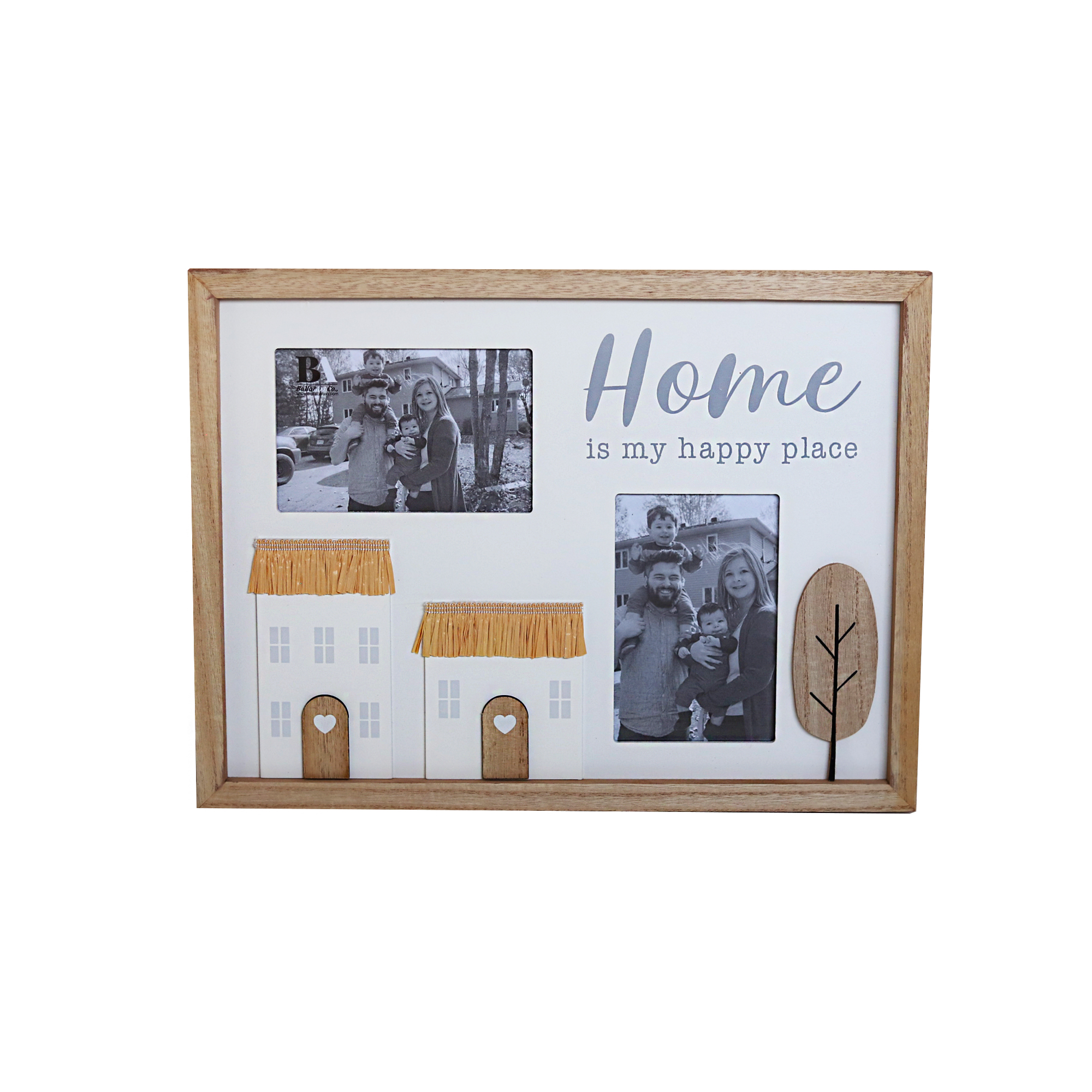 Wholesale JX6216 Light Wood Horizontal Dual Photo Frame with Two