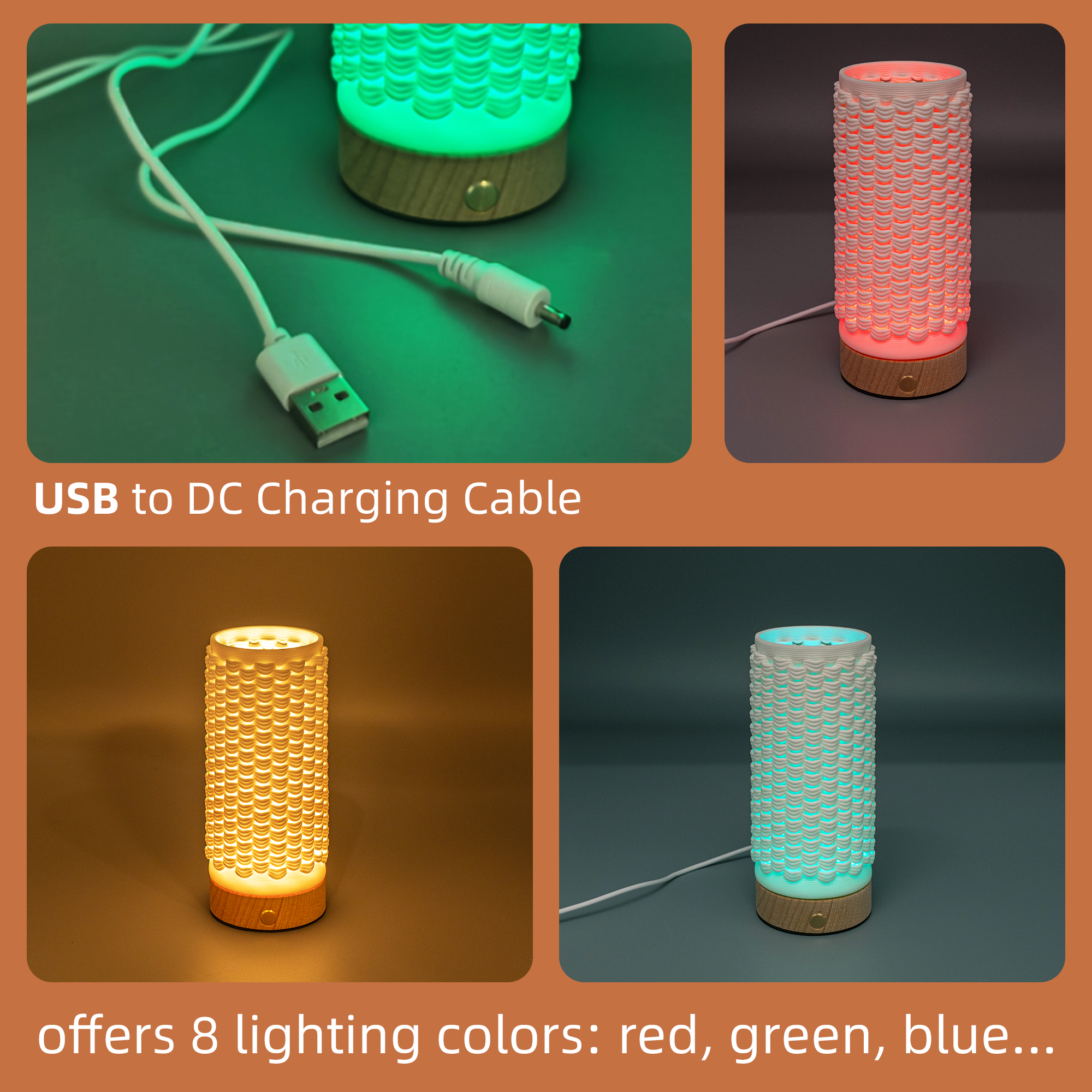 JMA002 |PORC 3D PRINTING NIGHT LIGHT W/WOODEN BASE