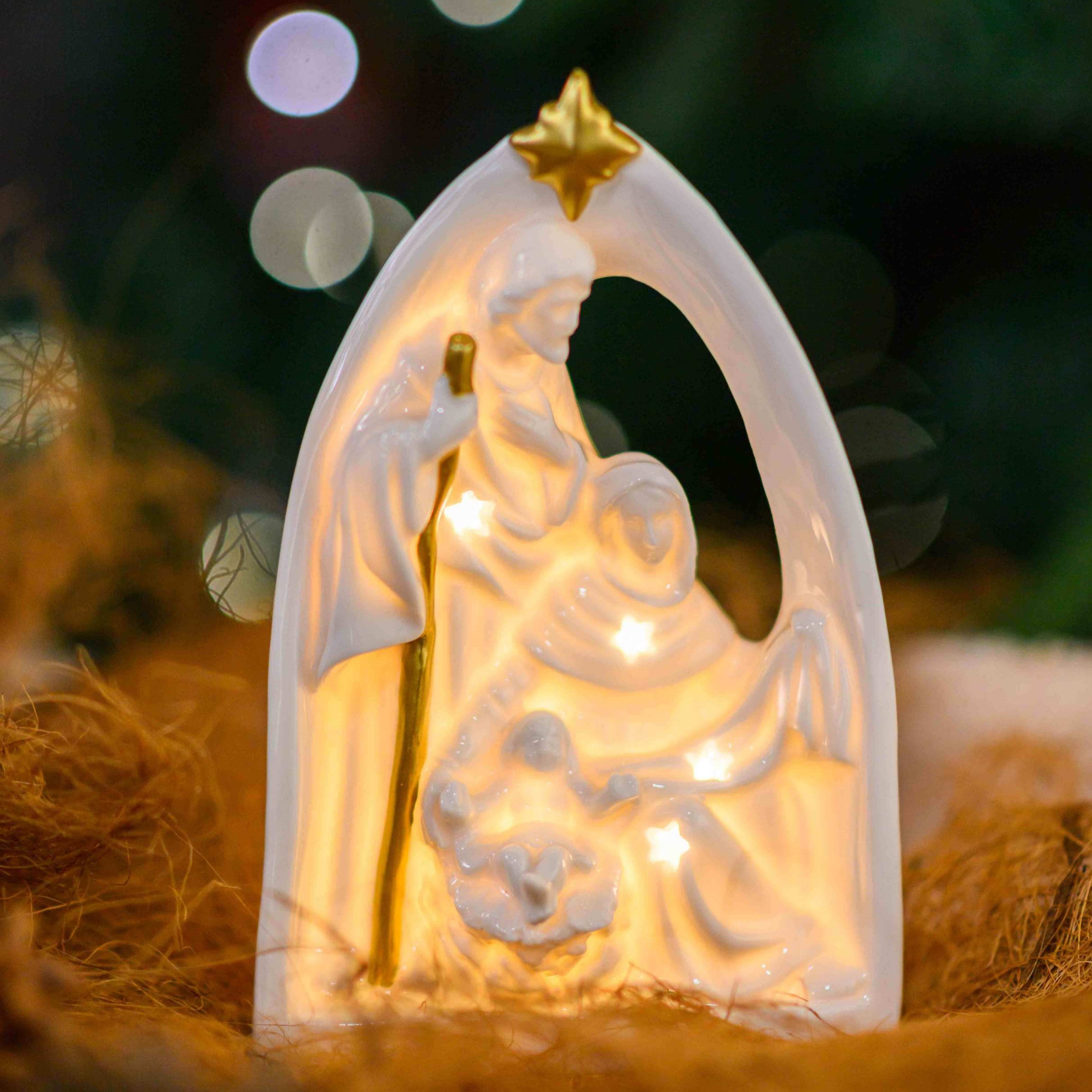 PORCELAIN NATIVITY W/LED