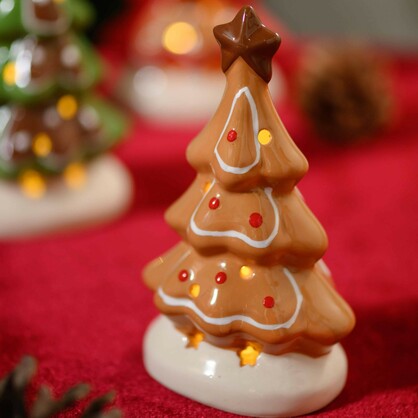 CERAMIC ORANGE GINGERBREAD X'MAS TREE WITH LED LIGHT (3XLR44)