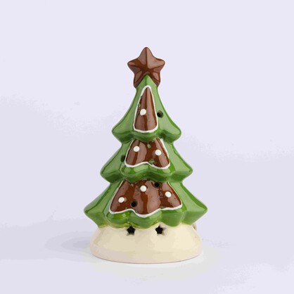 CERAMIC GREEN GINGERBREAD X'MAS TREE WITH LED LIGHT (3XLR44)