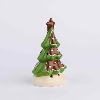 CERAMIC GREEN GINGERBREAD X'MAS TREE WITH LED LIGHT (3XLR44)