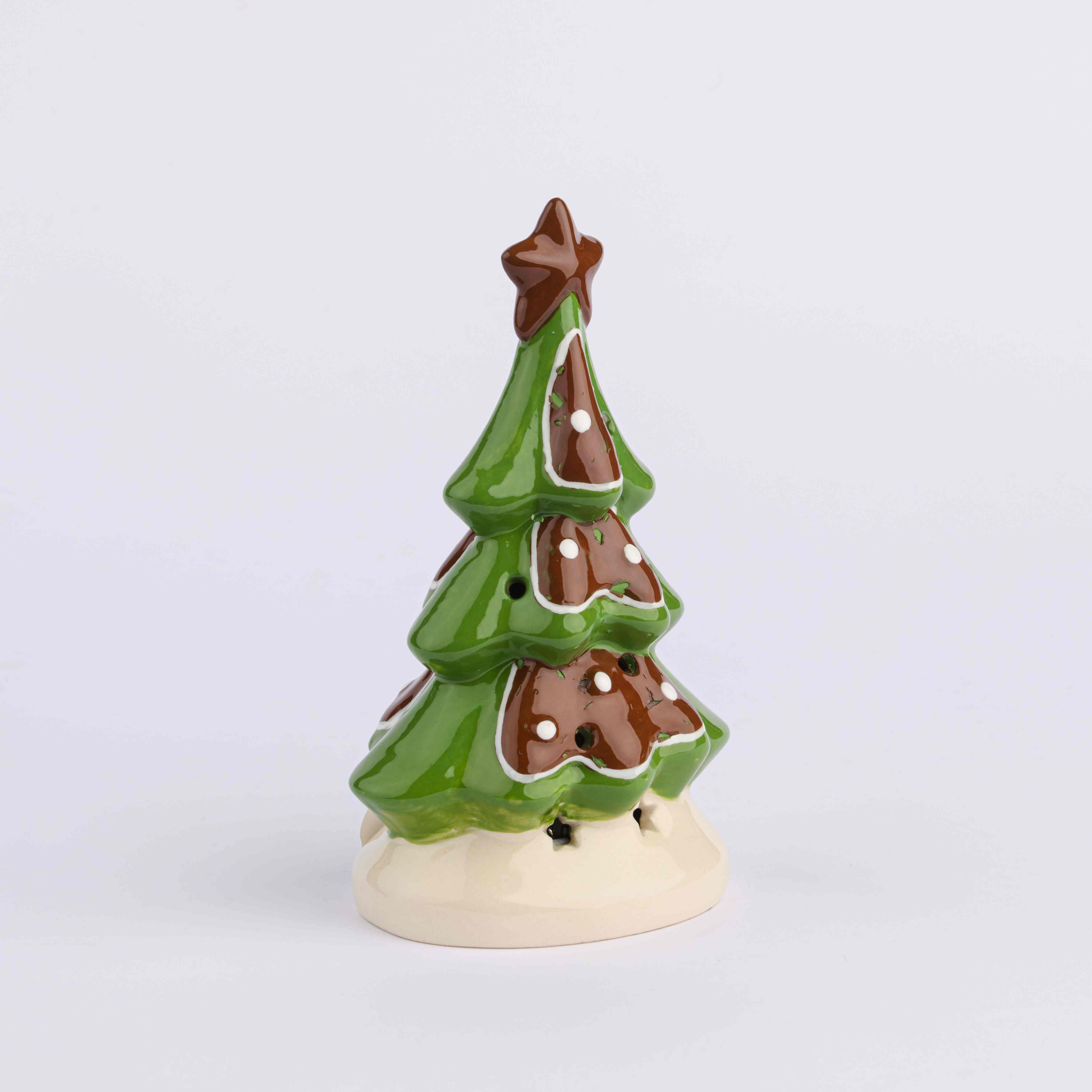 CERAMIC GREEN GINGERBREAD X'MAS TREE WITH LED LIGHT (3XLR44)