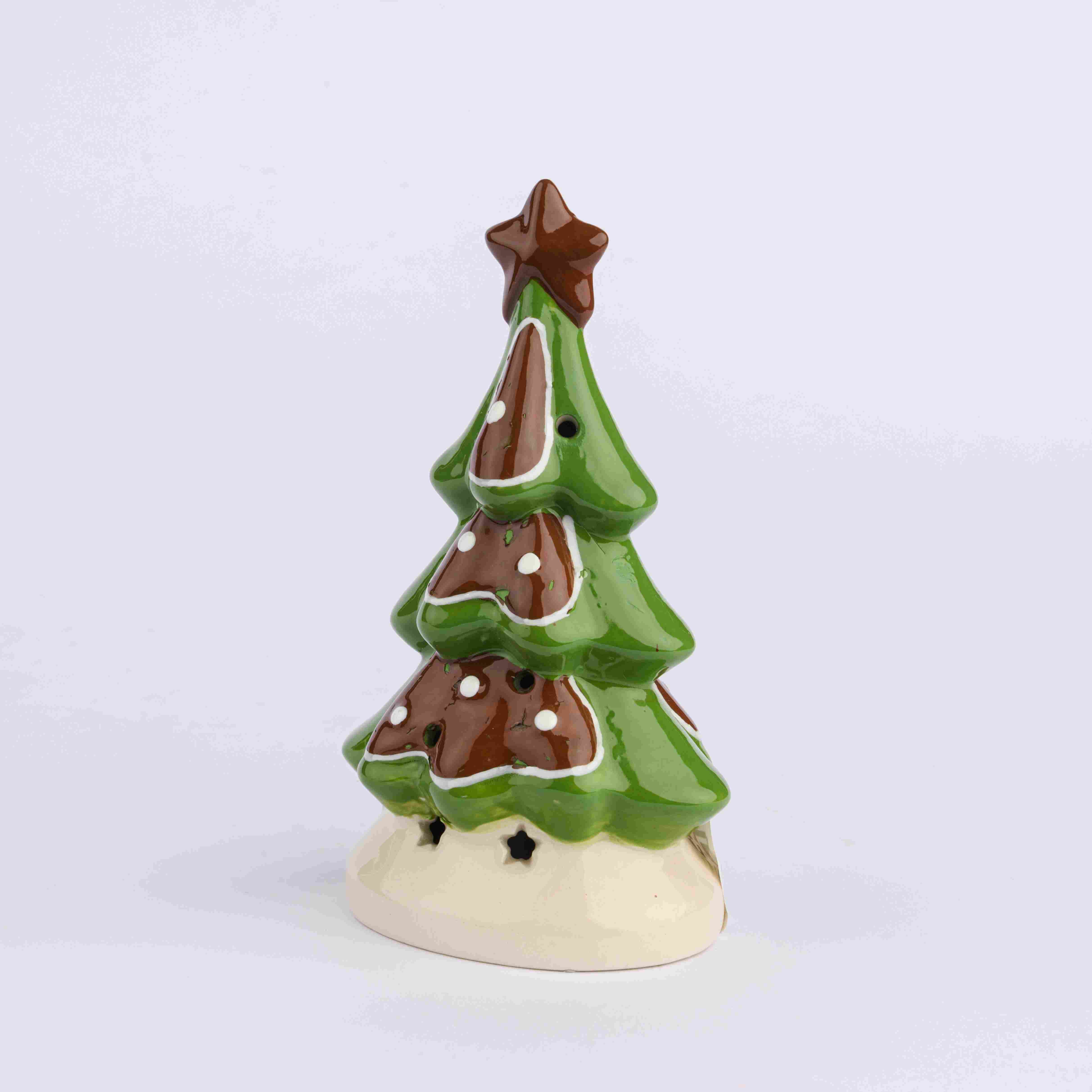CERAMIC GREEN GINGERBREAD X'MAS TREE WITH LED LIGHT (3XLR44)