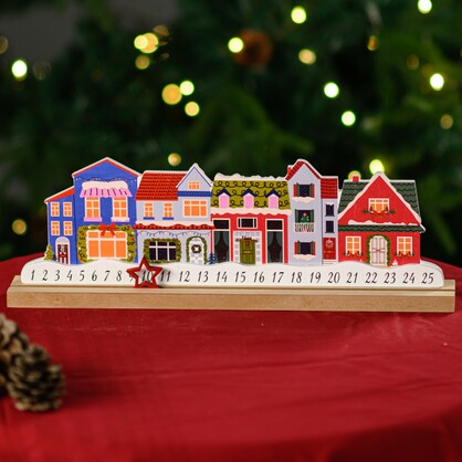 Wooden Christmas House Advent Calendar With Star Markers