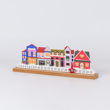 Wooden Christmas House Advent Calendar With Star Markers