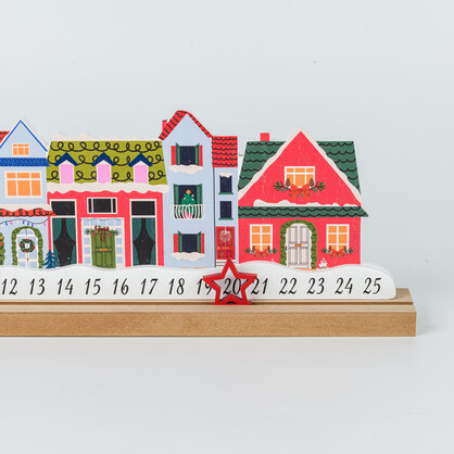Wooden Christmas House Advent Calendar With Star Markers