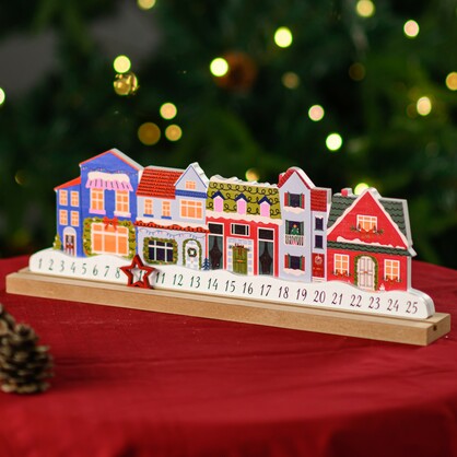Wooden Christmas House Advent Calendar With Star Markers