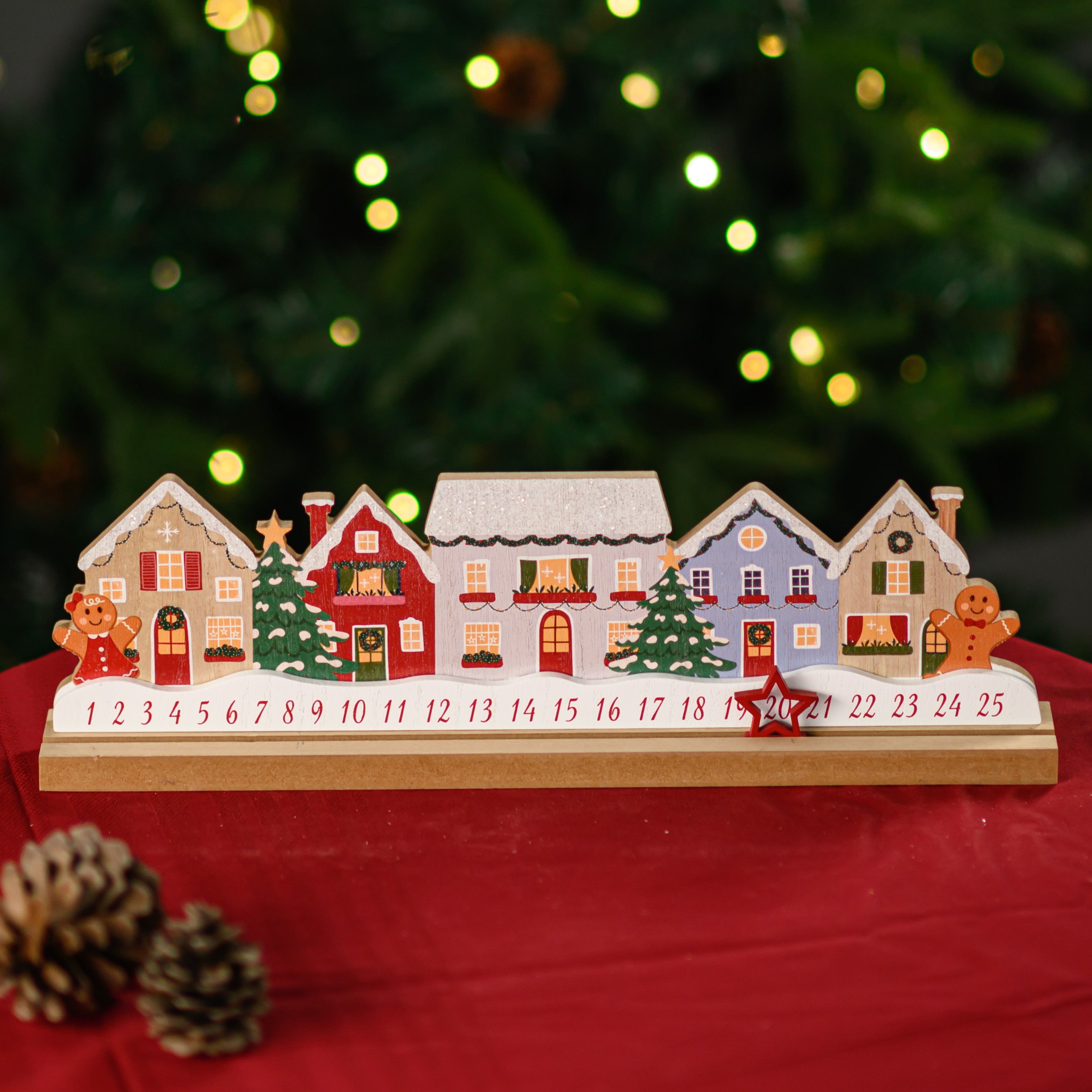 Wooden Christmas House Advent Calendar With Movable Marker