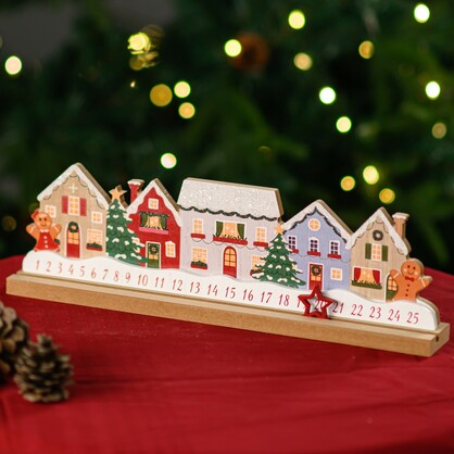 Wooden Christmas House Advent Calendar With Movable Marker