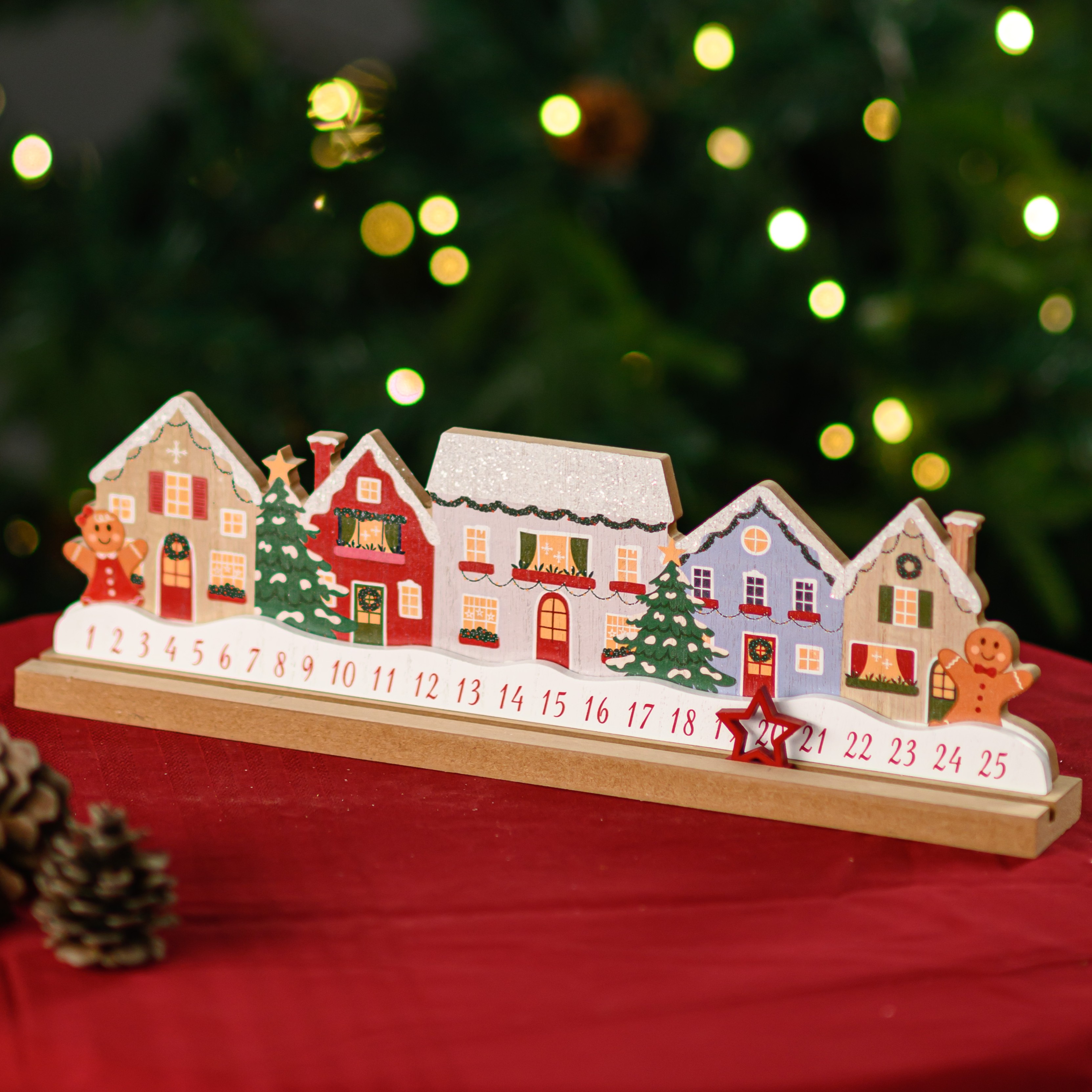 Wooden Christmas House Advent Calendar With Movable Marker