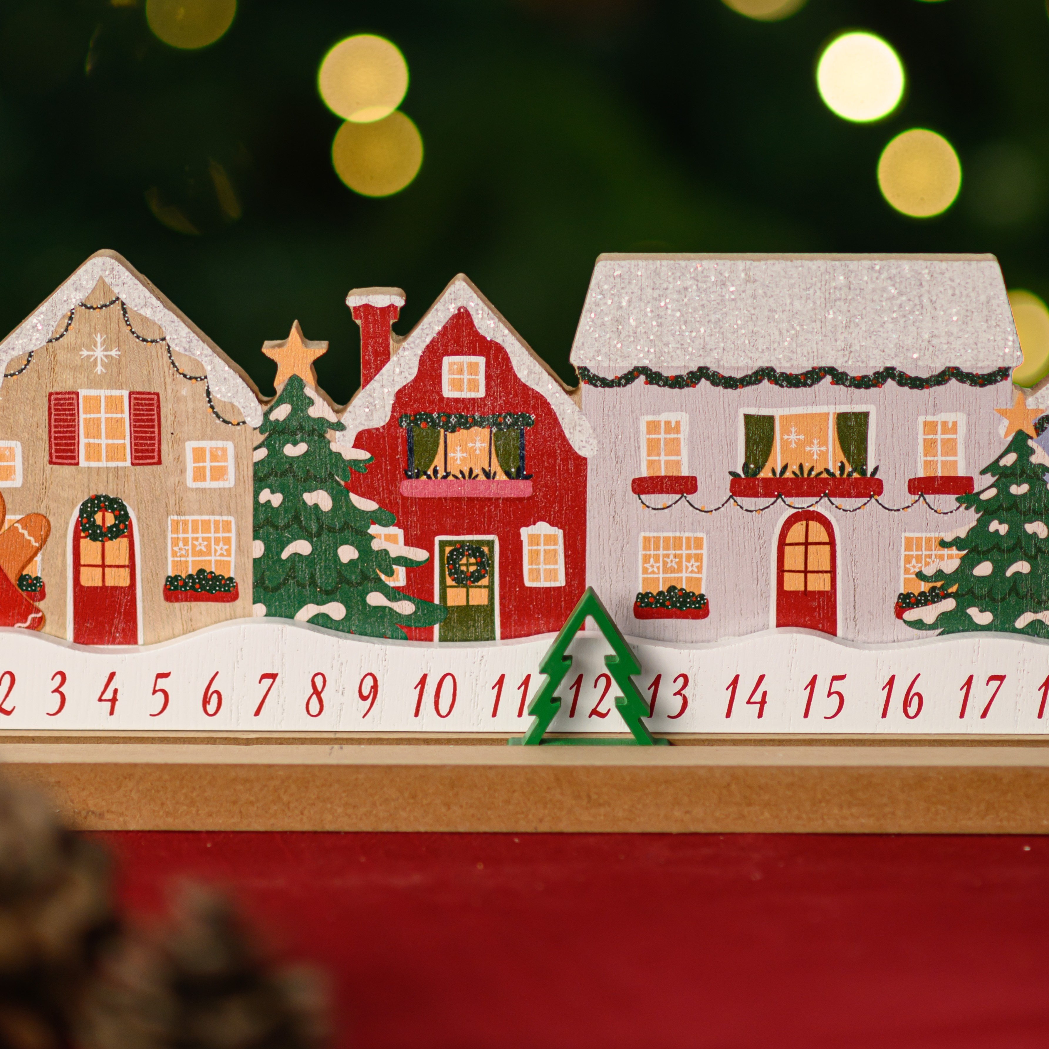 Wooden Christmas House Advent Calendar With Movable Marker