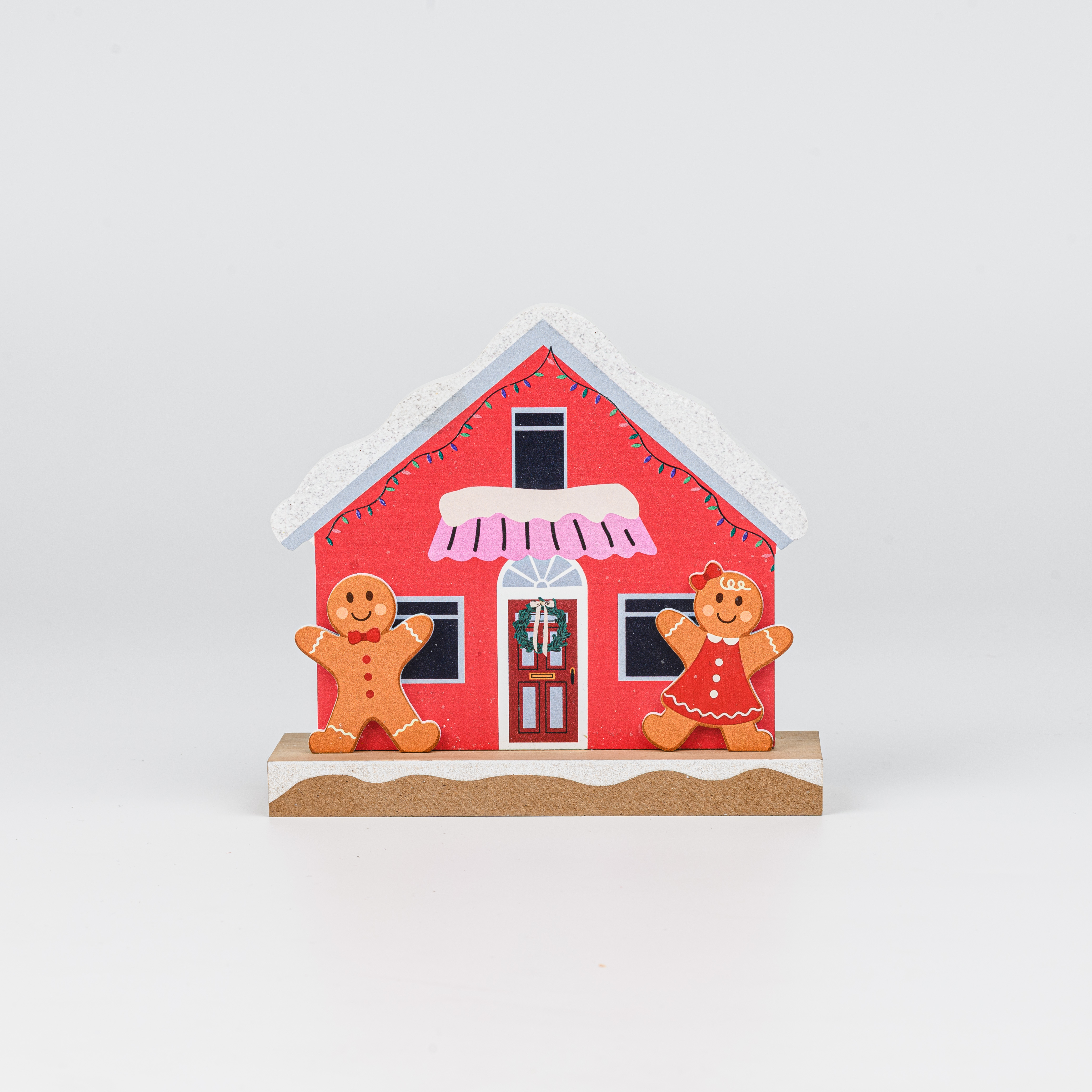 Wooden Christmas House Tabletop Decor With Double Gingerbread