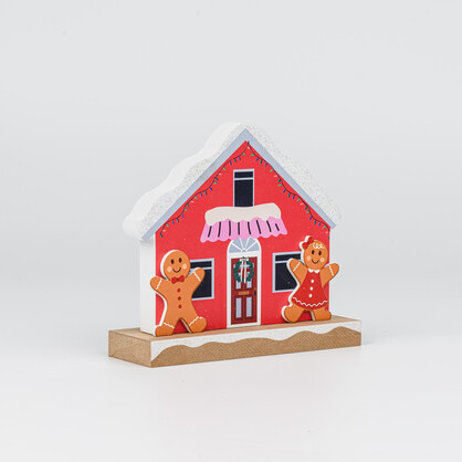 Wooden Christmas House Tabletop Decor With Double Gingerbread