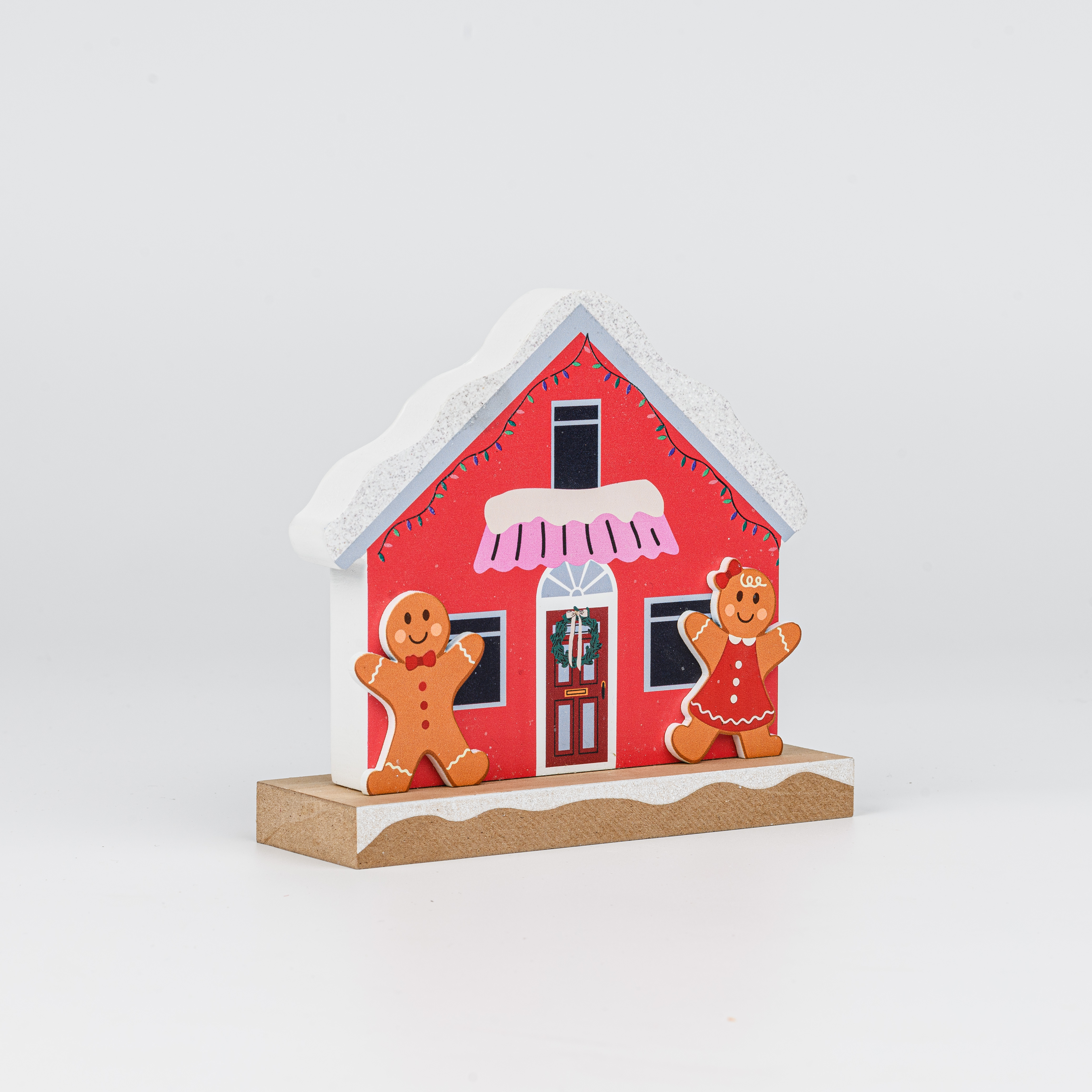 Wooden Christmas House Tabletop Decor With Double Gingerbread