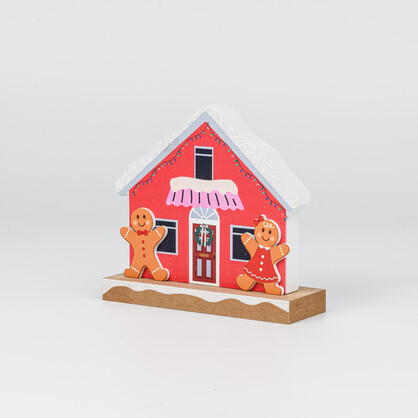 Wooden Christmas House Tabletop Decor With Double Gingerbread