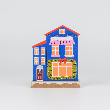 Wooden Christmas House Tabletop Decor With Green Garland