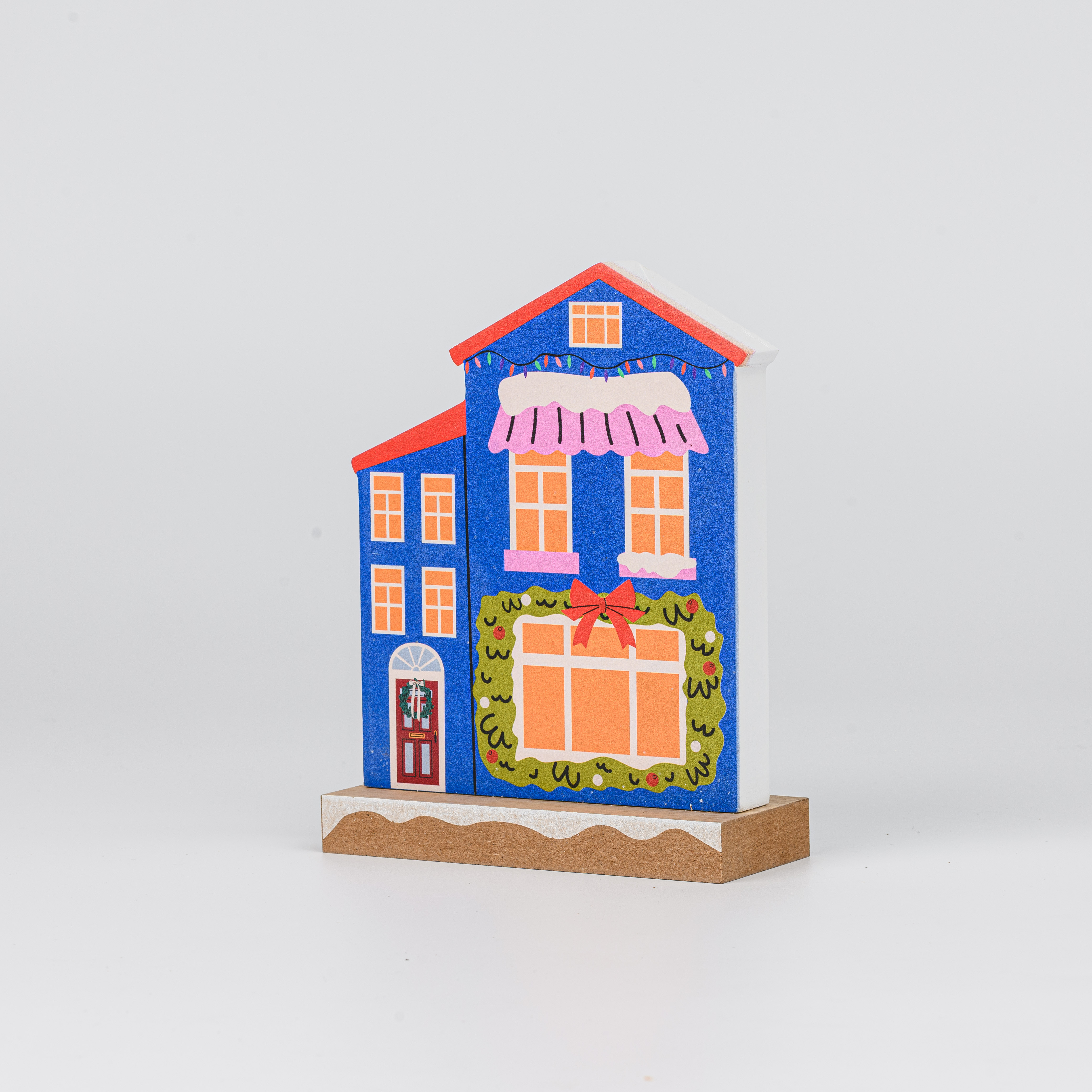 Wooden Christmas House Tabletop Decor With Green Garland