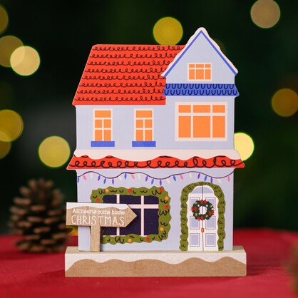 Wooden Christmas House Tabletop Decor With Xmas Sign
