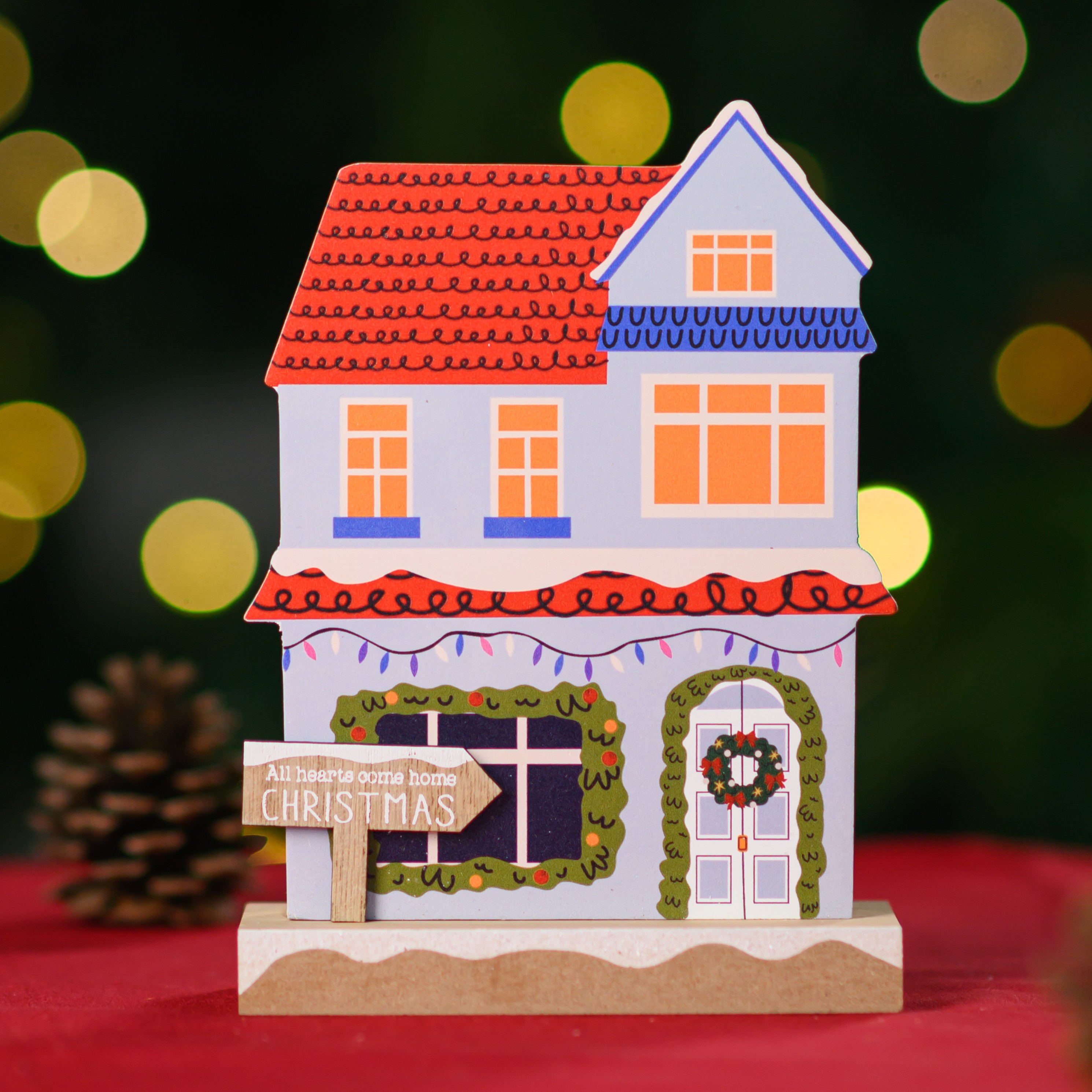 Wooden Christmas House Tabletop Decor With Xmas Sign