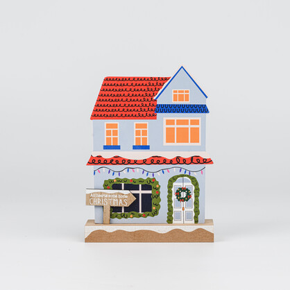 Wooden Christmas House Tabletop Decor With Xmas Sign