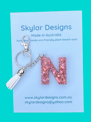 Set of Alphabet Key Rings - Pink Glitter