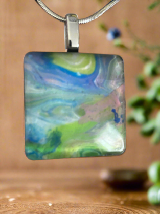 Fluid art necklace - Square