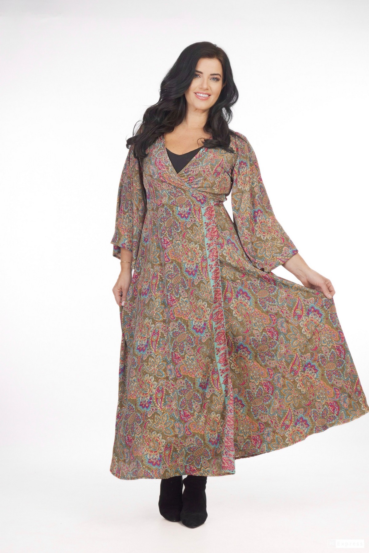 Ombak Designs Silk Wrap Dress Sage