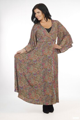 Ombak Designs Silk Wrap Dress Sage