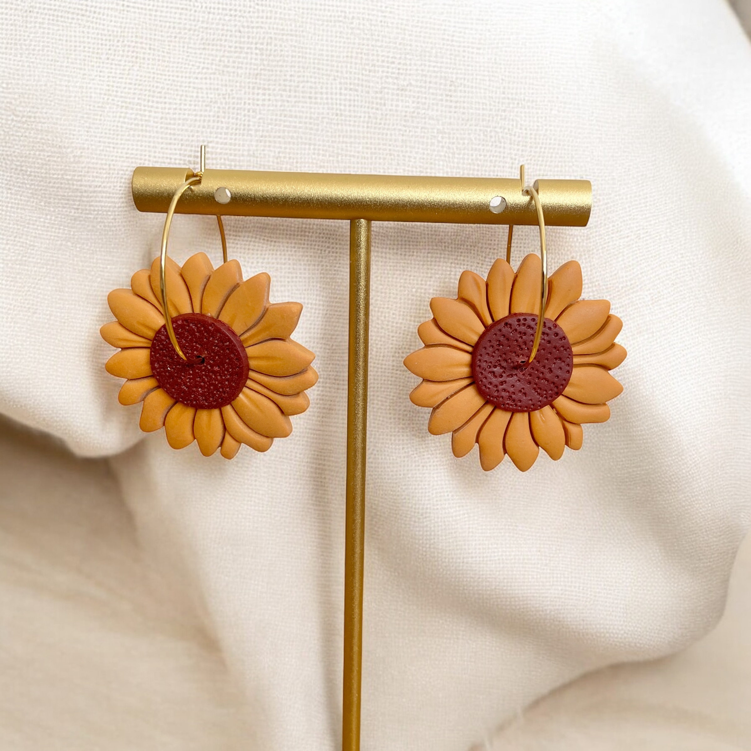 SUNFLOWER EARRINGS HOOPS | HANDMADE POLYMER CLAY EARRINGS