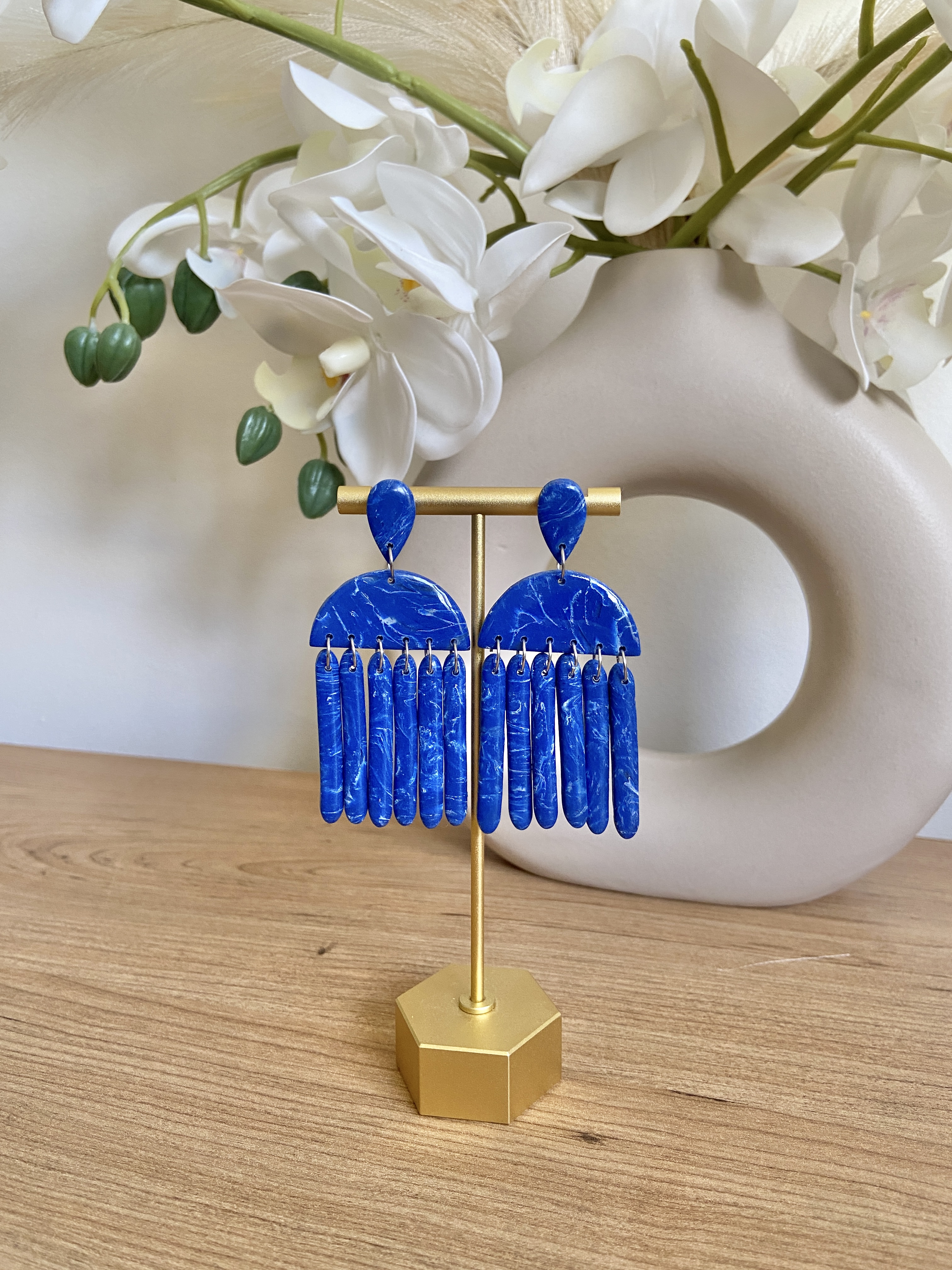 BLUE ARCH DANGLE EARRINGS | HANDMADE POLYMER CLAY EARRINGS