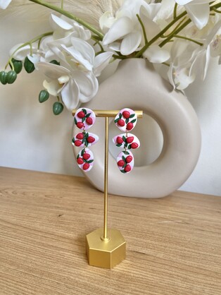 STRAWBERRY CHEQUER PEBBLE DANGLE EARRINGS | HANDMADE POLYMER CLAY EARRINGS