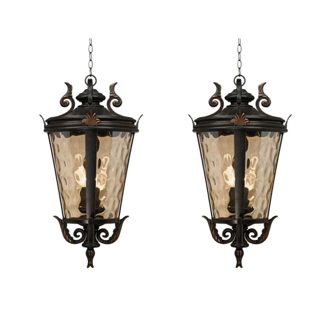 Vintage Lamp 2X 60.3cm Aluminum & Glass Lantern Elegant Chandelier Style Classic Hanging Light Antique-Inspired Design