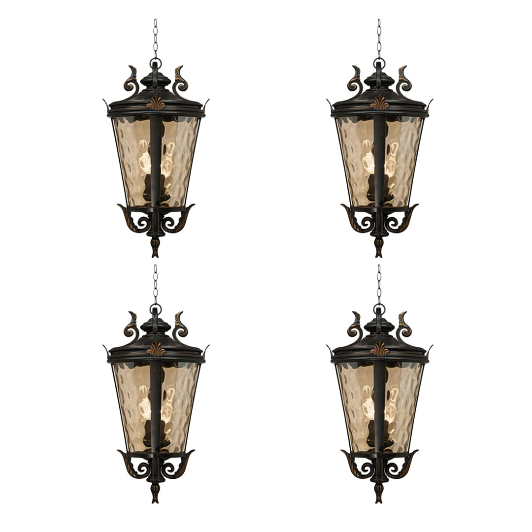 Vintage Lamp 4X 60.3cm Aluminum & Glass Lantern Elegant Chandelier Style Classic Hanging Light Antique-Inspired Design