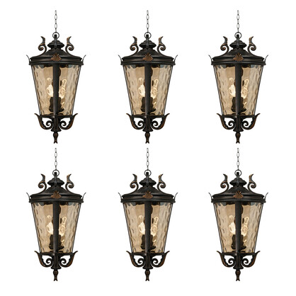 Vintage Lamp 6X 60.3cm Aluminum & Glass Lantern Elegant Chandelier Style Classic Hanging Light Antique-Inspired Design