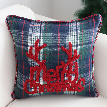 SOGA 2X 45cm Throw Pillow Multicolor Christmas Plaid with Antler Design for Festive Holiday Square Cushion Home Decor