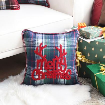 SOGA 2X 45cm Throw Pillow Multicolor Christmas Plaid with Antler Design for Festive Holiday Square Cushion Home Decor