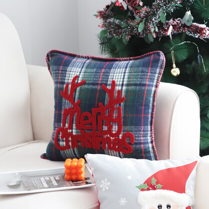 SOGA 2X 45cm Throw Pillow Multicolor Christmas Plaid with Antler Design for Festive Holiday Square Cushion Home Decor
