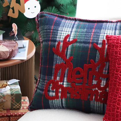 SOGA 2X 45cm Throw Pillow Multicolor Christmas Plaid with Antler Design for Festive Holiday Square Cushion Home Decor