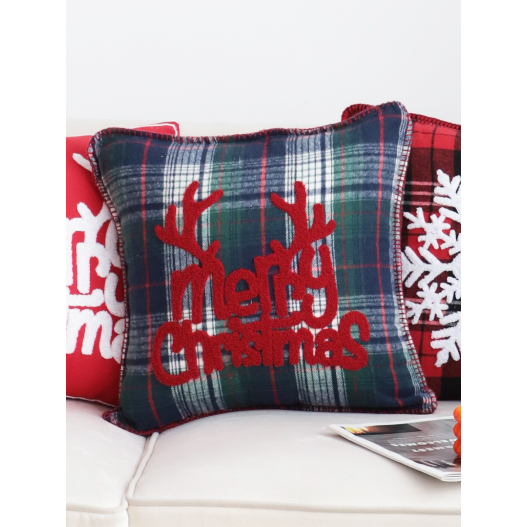 SOGA 2X 45cm Throw Pillow Multicolor Christmas Plaid with Antler Design for Festive Holiday Square Cushion Home Decor