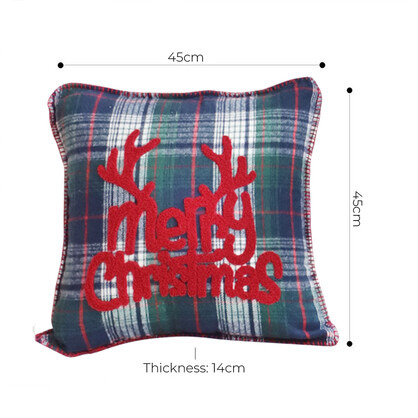 SOGA 2X 45cm Throw Pillow Multicolor Christmas Plaid with Antler Design for Festive Holiday Square Cushion Home Decor