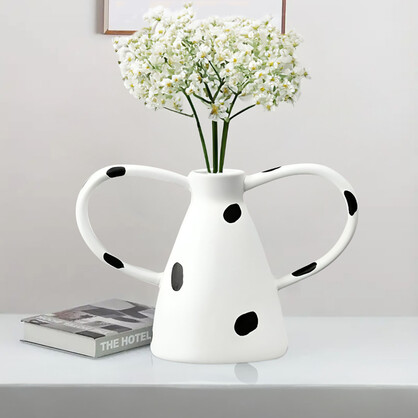 SOGA 2X 23.5x11cm Ornament Vase with Polka Dot Handicraft Decorations in Living Room
