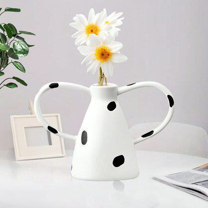 SOGA 2X 23.5x11cm Ornament Vase with Polka Dot Handicraft Decorations in Living Room