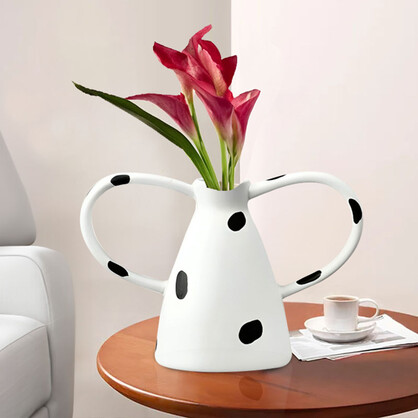 SOGA 2X 23.5x11cm Ornament Vase with Polka Dot Handicraft Decorations in Living Room
