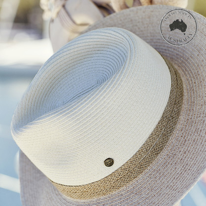 DH013 IVORY/MIX CAMEL 58CM (M) - PARSLEY BAY FLEXIBRAID® FEDORA