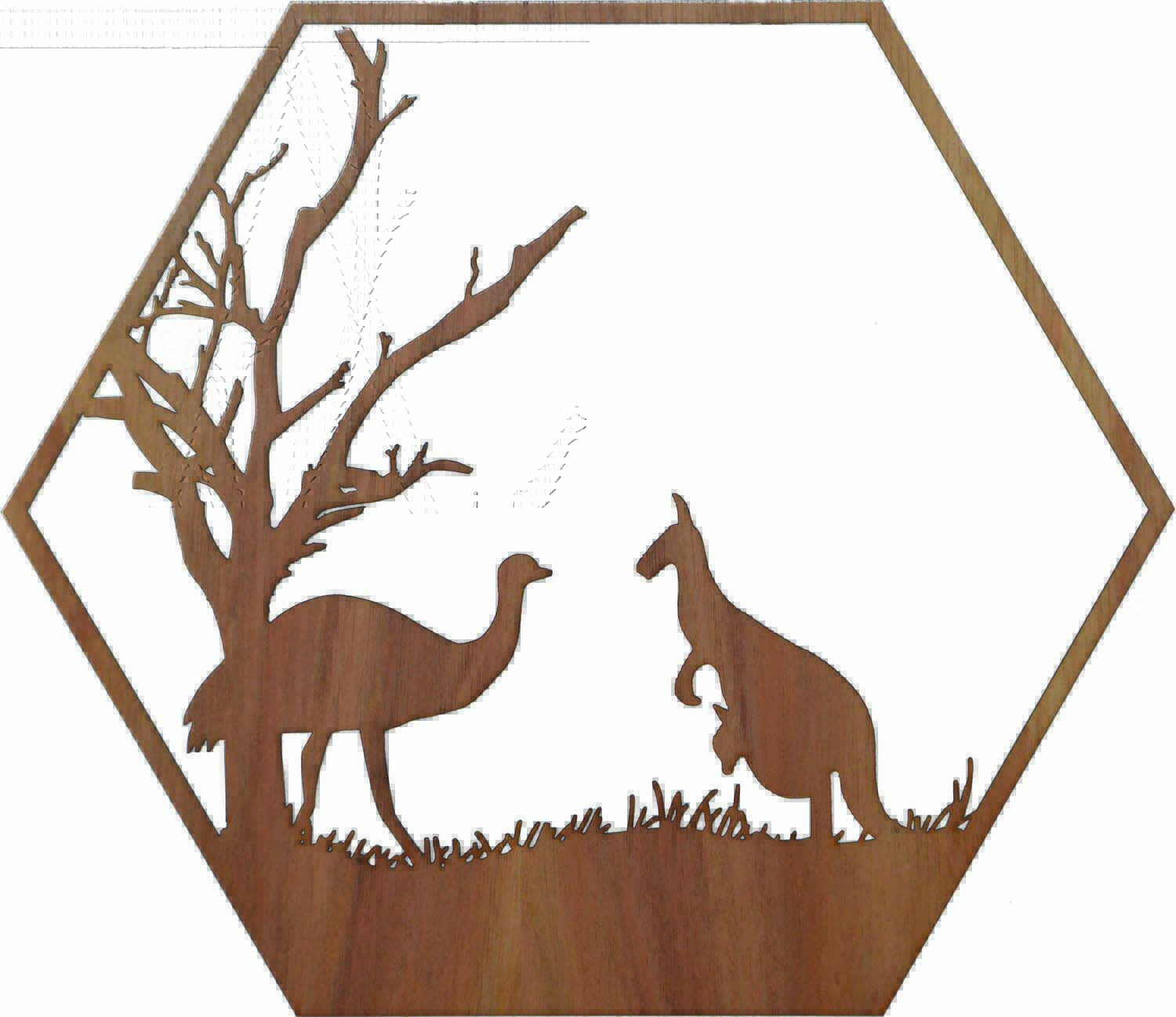 Kangaroo and Emu Hexagon Wall Art
