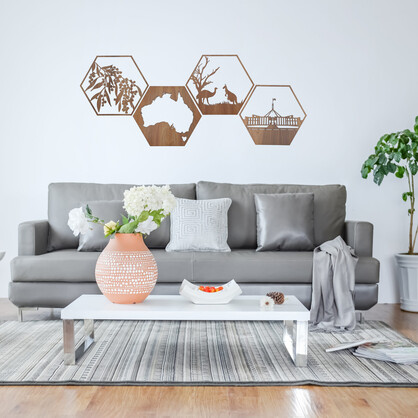Kangaroo and Emu Hexagon Wall Art