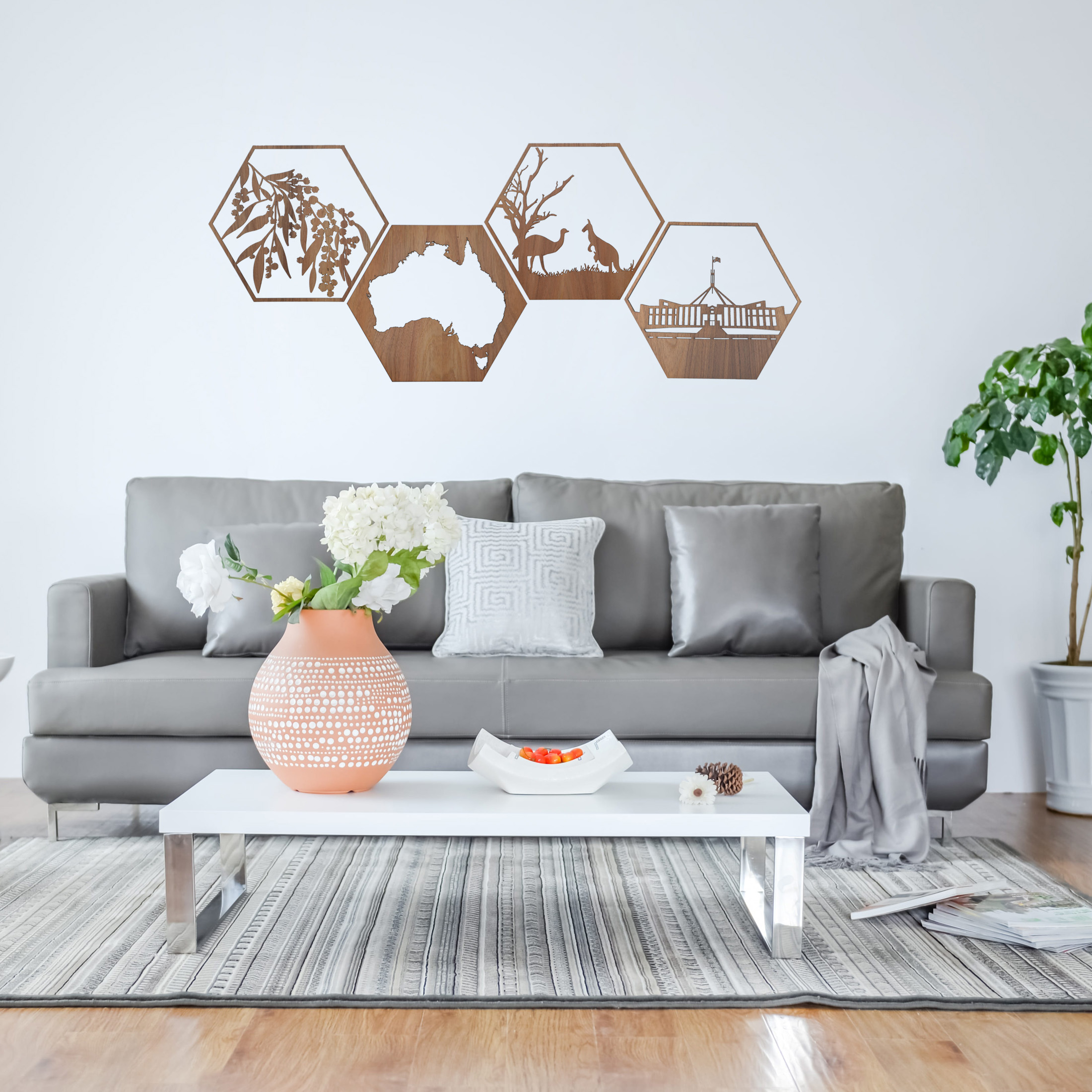 Kangaroo and Emu Hexagon Wall Art