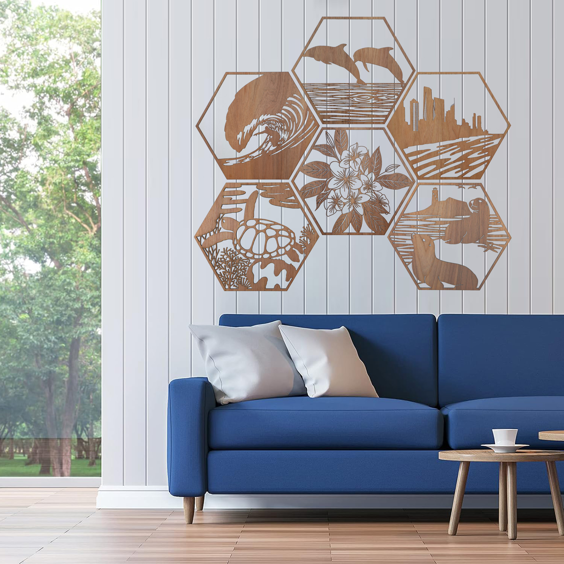 Jumping Dolphins Hexagon Wall Art